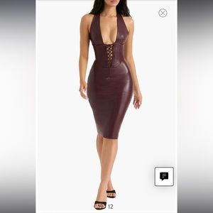 House of CB Lace-up Faux Leather Halter Dress